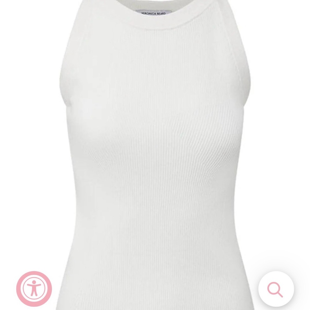 Veronica Beard White Ribbed Halter Tank Top